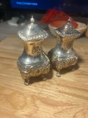 Antique English Silver Ornate Salt and Pepper Shakers